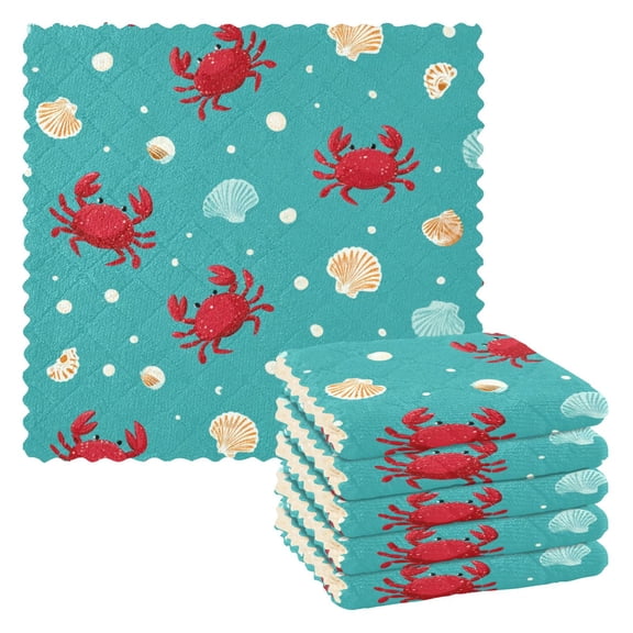 6 Pieces of Kitchen Towels 11x11Inch Kitchen Dish Cloths Kitchen Dish Towels Reuseable Cleaning Cloths Crab Shell Seamless Pattern