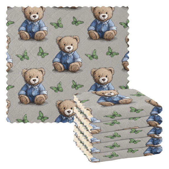 6 Pieces of Kitchen Towels 11x11Inch Kitchen Dish Cloths Kitchen Dish Towels Reuseable Cleaning Cloths Cute Bear Seamless