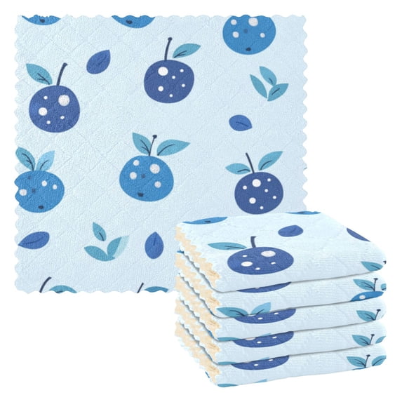 6 Pieces of Kitchen Towels 11x11Inch Kitchen Dish Cloths Kitchen Dish Towels Reuseable Cleaning Cloths Cute Cartoon Blueberries