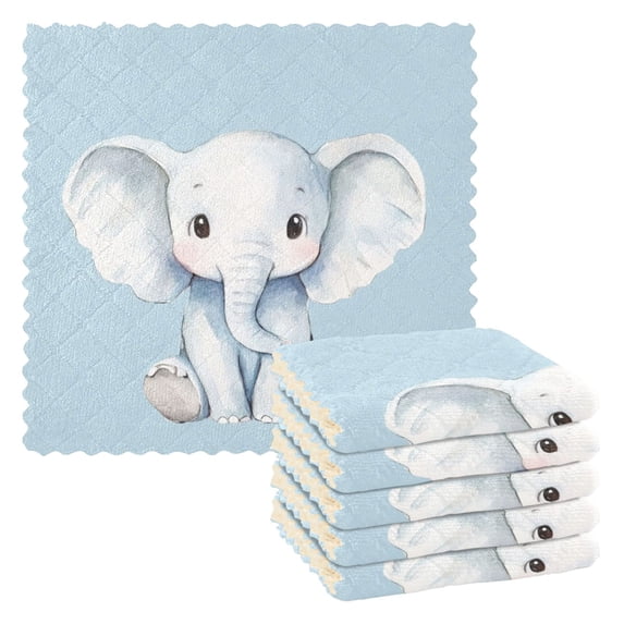 6 Pieces of Kitchen Towels 11x11Inch Kitchen Dish Cloths Kitchen Dish Towels Reuseable Cleaning Cloths Cute Cartoon Elephant Pattern