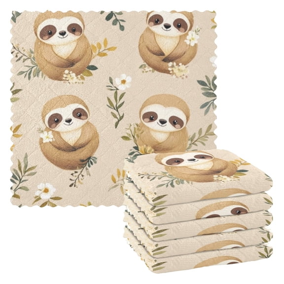 6 Pieces of Kitchen Towels 11x11Inch Kitchen Dish Cloths Kitchen Dish Towels Reuseable Cleaning Cloths Cute Cartoon Sloth