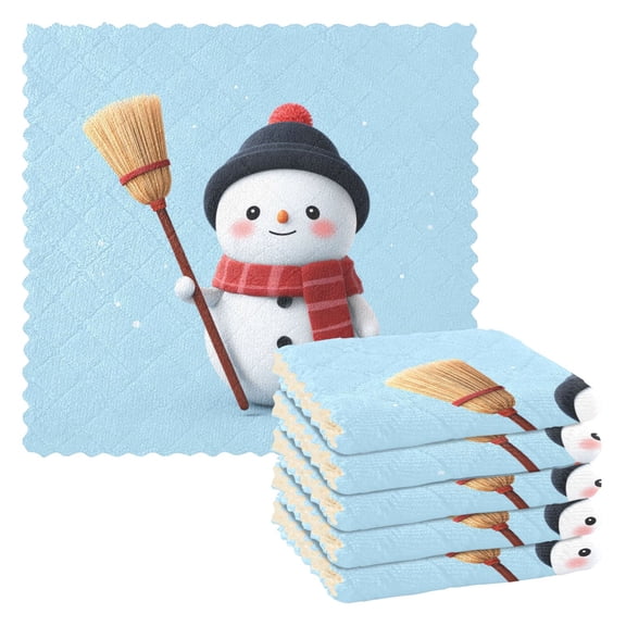 6 Pieces of Kitchen Towels 11x11Inch Kitchen Dish Cloths Kitchen Dish Towels Reuseable Cleaning Cloths Cute Cartoon Snowman
