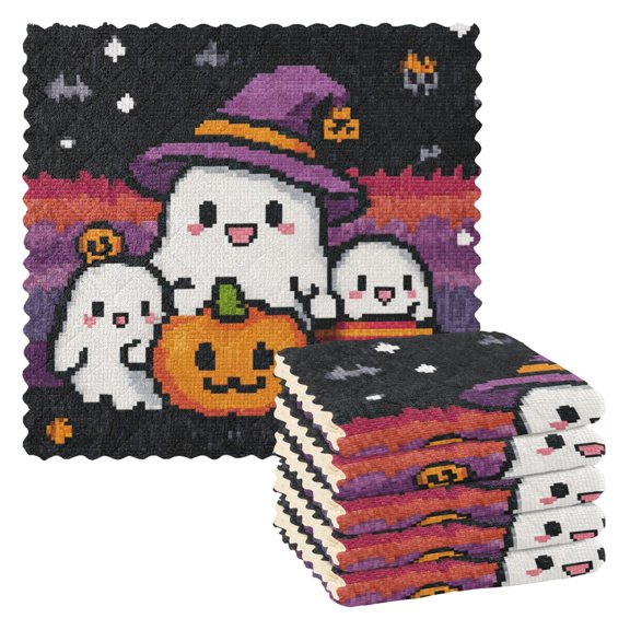 6 Pieces of Kitchen Towels 11x11Inch Kitchen Dish Cloths Kitchen Dish Towels Reuseable Cleaning Cloths Cute Ghosts