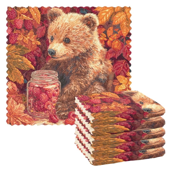 6 Pieces of Kitchen Towels 11x11Inch Kitchen Dish Cloths Kitchen Dish Towels Reuseable Cleaning Cloths Cute Grizzly Bear