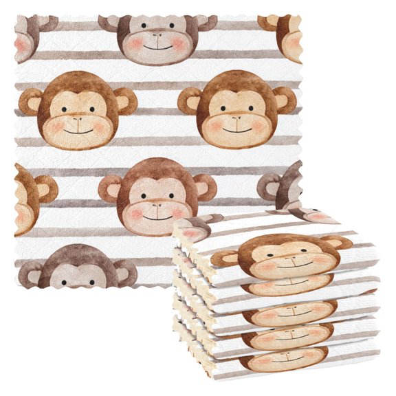 6 Pieces of Kitchen Towels 11x11Inch Kitchen Dish Cloths Kitchen Dish Towels Reuseable Cleaning Cloths Cute Monkey Faces Backdrop