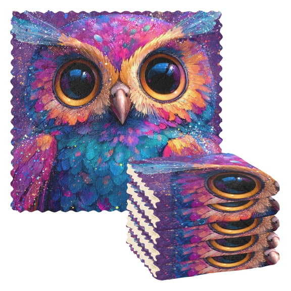6 Pieces of Kitchen Towels 11x11Inch Kitchen Dish Cloths Kitchen Dish Towels Reuseable Cleaning Cloths Cute Purple Owl Pattern