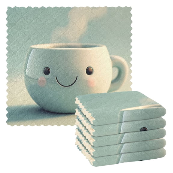 6 Pieces of Kitchen Towels 11x11Inch Kitchen Dish Cloths Kitchen Dish Towels Reuseable Cleaning Cloths Cute Smile Cup