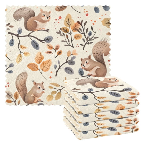 6 Pieces of Kitchen Towels 11x11Inch Kitchen Dish Cloths Kitchen Dish Towels Reuseable Cleaning Cloths Cute Squirrel