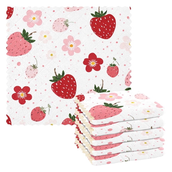 6 Pieces of Kitchen Towels 11x11Inch Kitchen Dish Cloths Kitchen Dish Towels Reuseable Cleaning Cloths Cute Strawberries
