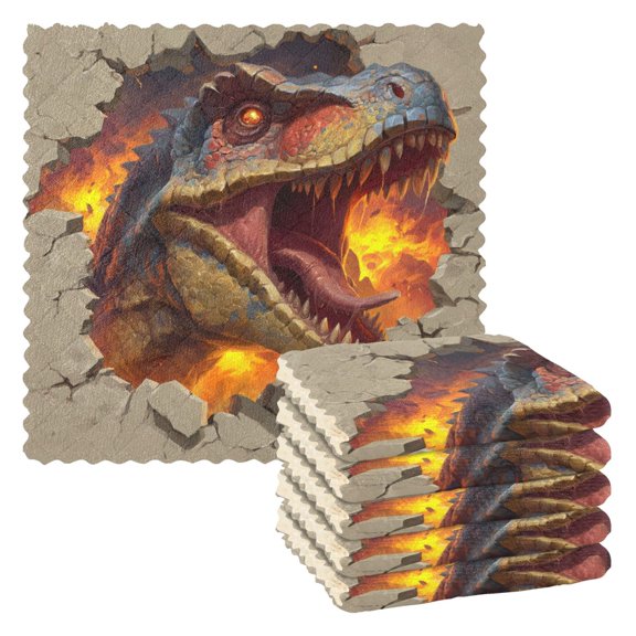 6 Pieces of Kitchen Towels 11x11Inch Kitchen Dish Cloths Kitchen Dish Towels Reuseable Cleaning Cloths Dinosaur Icon Design