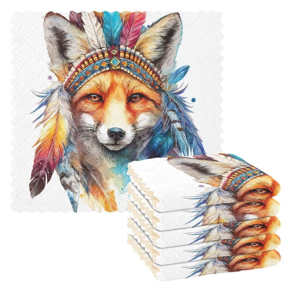 6 Pieces of Kitchen Towels 11x11Inch Kitchen Dish Cloths Kitchen Dish Towels Reuseable Cleaning Cloths Feathered Fox Headpiece