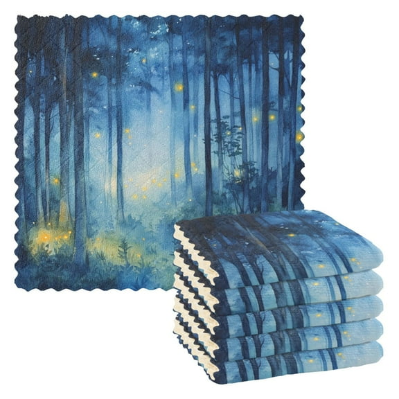 6 Pieces of Kitchen Towels 11x11Inch Kitchen Dish Cloths Kitchen Dish Towels Reuseable Cleaning Cloths Firefly Forest