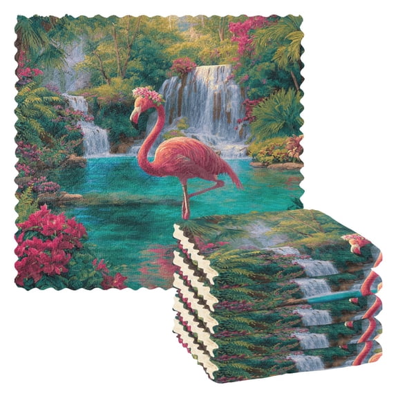 6 Pieces of Kitchen Towels 11x11Inch Kitchen Dish Cloths Kitchen Dish Towels Reuseable Cleaning Cloths Flamingo