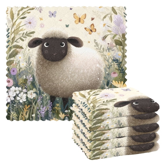 6 Pieces of Kitchen Towels 11x11Inch Kitchen Dish Cloths Kitchen Dish Towels Reuseable Cleaning Cloths Fluffy Sheep in Garden