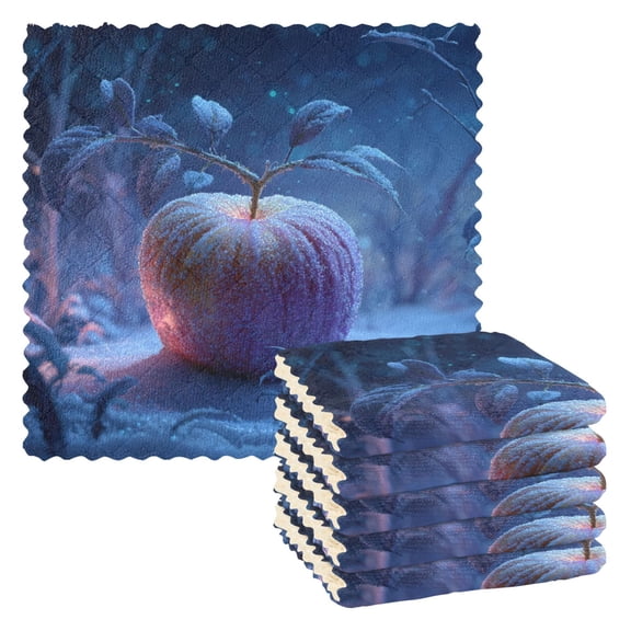 6 Pieces of Kitchen Towels 11x11Inch Kitchen Dish Cloths Kitchen Dish Towels Reuseable Cleaning Cloths Frozen Apple