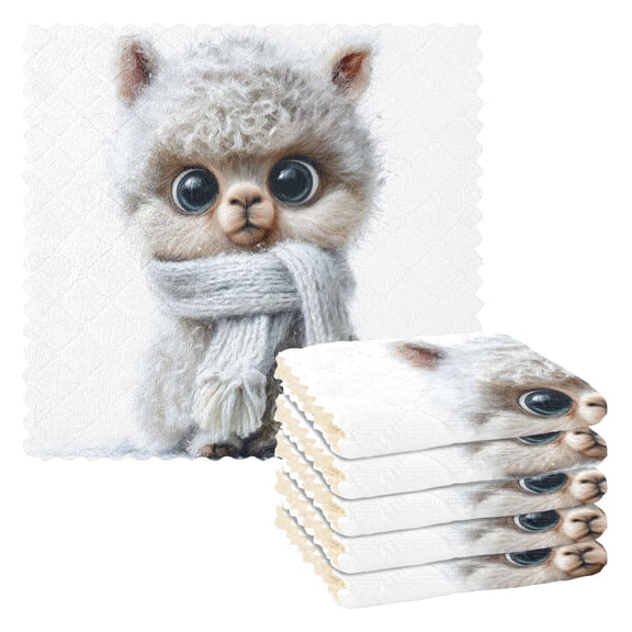 6 Pieces of Kitchen Towels 11x11Inch Kitchen Dish Cloths Kitchen Dish Towels Reuseable Cleaning Cloths Fuzzy Llama Image