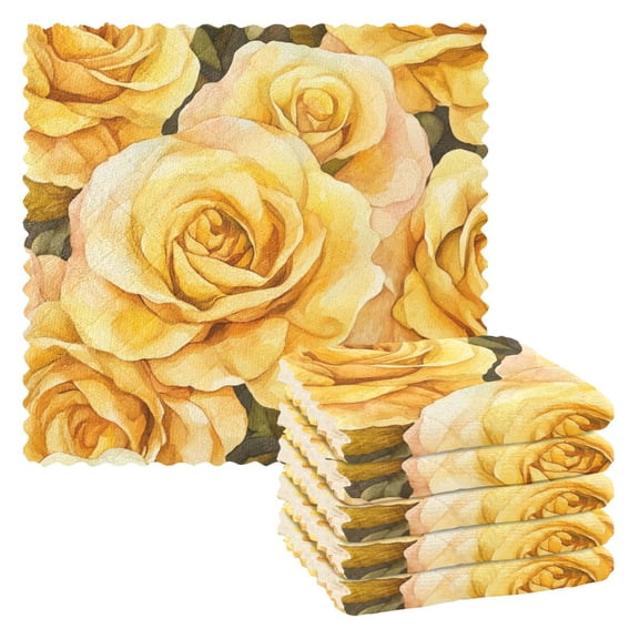 6 Pieces of Kitchen Towels 11x11Inch Kitchen Dish Cloths Kitchen Dish Towels Reuseable Cleaning Cloths Gold Roses Seamless