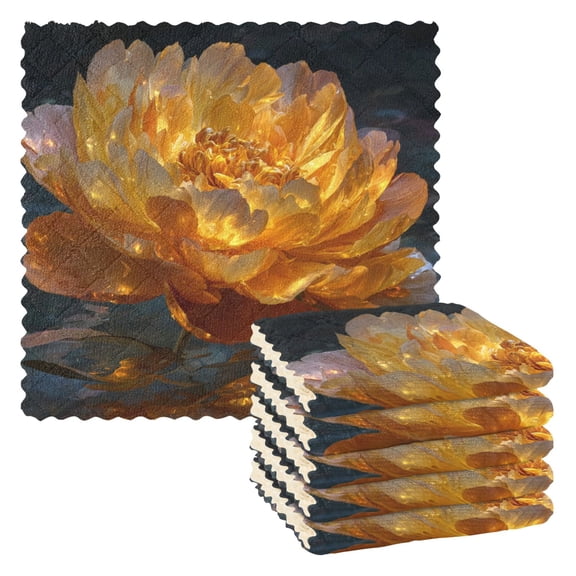 6 Pieces of Kitchen Towels 11x11Inch Kitchen Dish Cloths Kitchen Dish Towels Reuseable Cleaning Cloths Golden Peony Flower