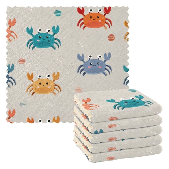 6 Pieces of Kitchen Towels 11x11Inch Kitchen Dish Cloths Kitchen Dish Towels Reuseable Cleaning Cloths Gray Crab Red Dots Background