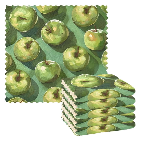 6 Pieces of Kitchen Towels 11x11Inch Kitchen Dish Cloths Kitchen Dish Towels Reuseable Cleaning Cloths Green Apple