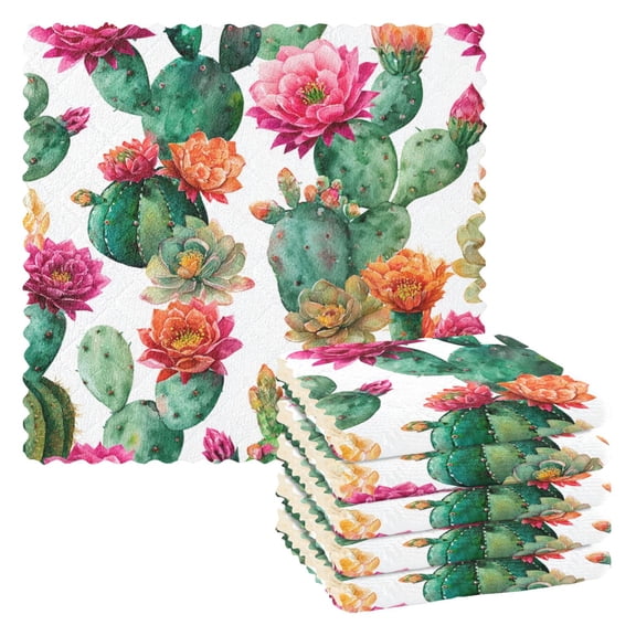 6 Pieces of Kitchen Towels 11x11Inch Kitchen Dish Cloths Kitchen Dish Towels Reuseable Cleaning Cloths Green Cactus Pattern
