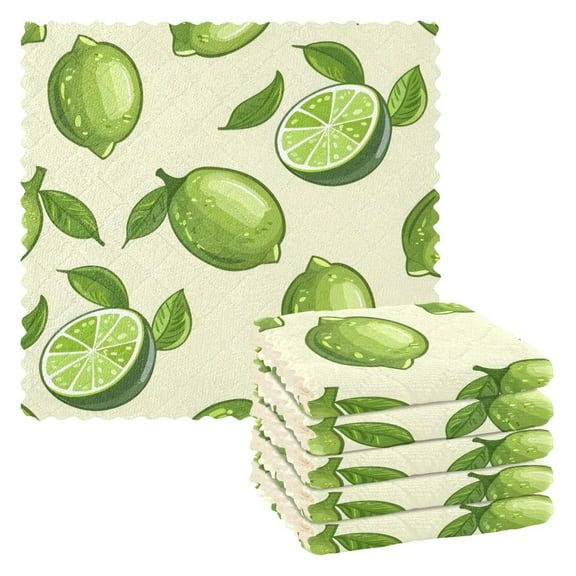 6 Pieces of Kitchen Towels 11x11Inch Kitchen Dish Cloths Kitchen Dish Towels Reuseable Cleaning Cloths Green Lemon