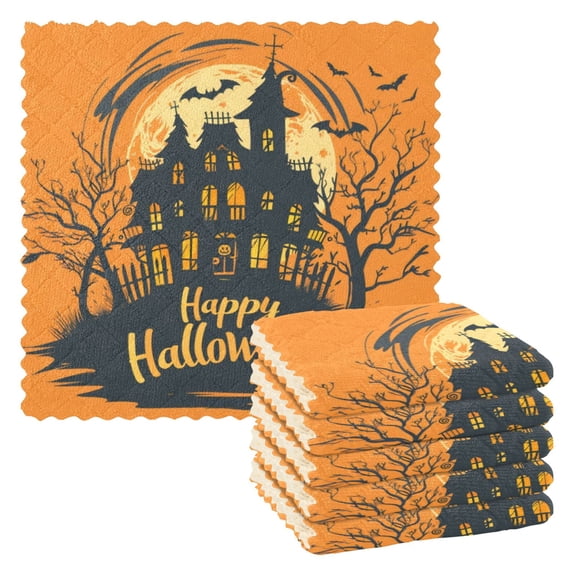 6 Pieces of Kitchen Towels 11x11Inch Kitchen Dish Cloths Kitchen Dish Towels Reuseable Cleaning Cloths Halloween Elements