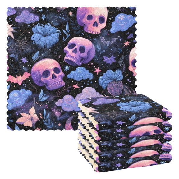 6 Pieces of Kitchen Towels 11x11Inch Kitchen Dish Cloths Kitchen Dish Towels Reuseable Cleaning Cloths Halloween Pink Skull