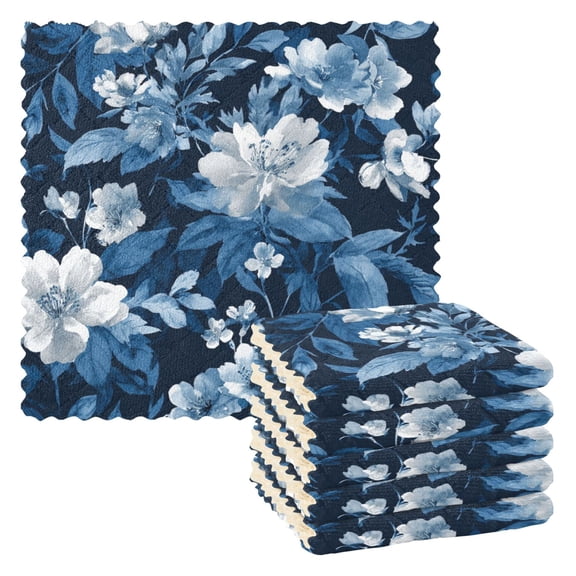 6 Pieces of Kitchen Towels 11x11Inch Kitchen Dish Cloths Kitchen Dish Towels Reuseable Cleaning Cloths Indigo Blue Ink Wash