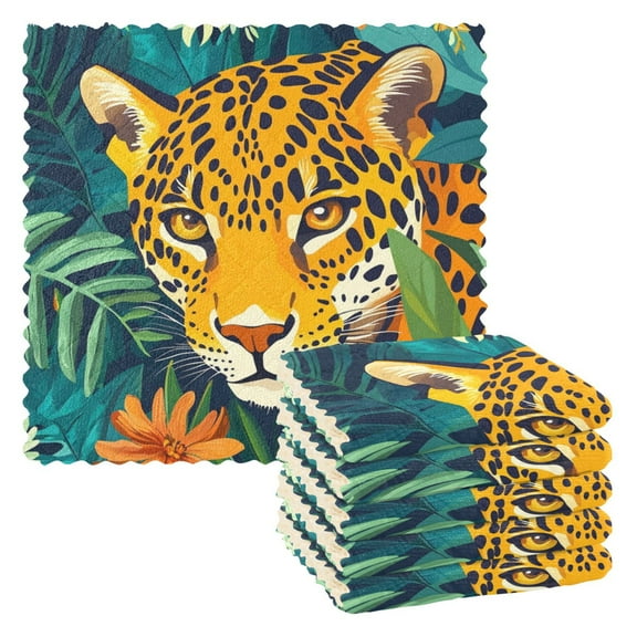 6 Pieces of Kitchen Towels 11x11Inch Kitchen Dish Cloths Kitchen Dish Towels Reuseable Cleaning Cloths Jungle Cougar
