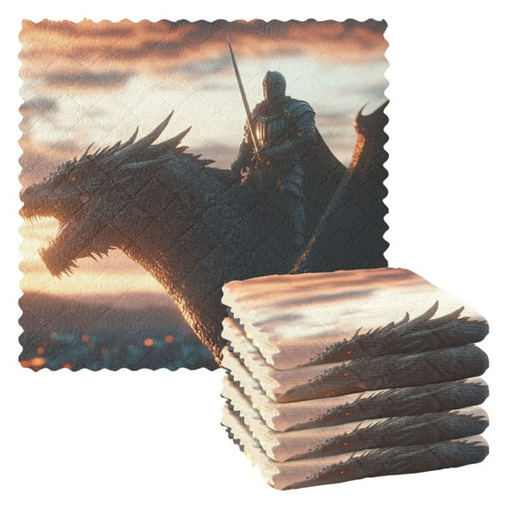 6 Pieces of Kitchen Towels 11x11Inch Kitchen Dish Cloths Kitchen Dish Towels Reuseable Cleaning Cloths Knight and Dragon