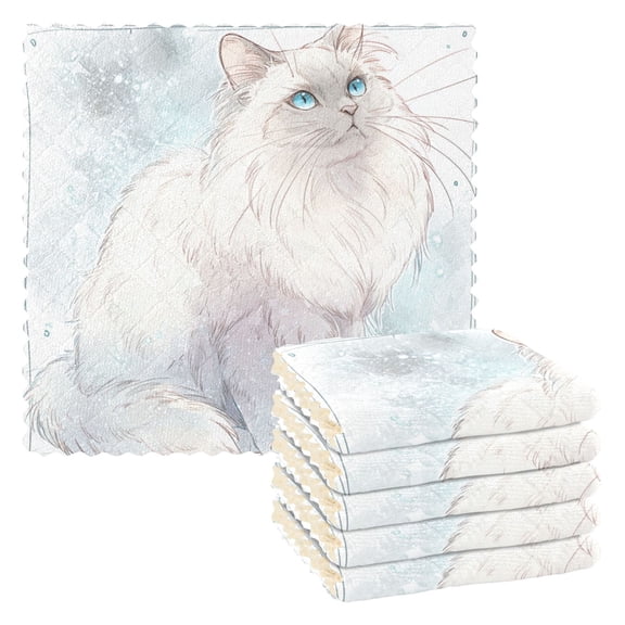 6 Pieces of Kitchen Towels 11x11Inch Kitchen Dish Cloths Kitchen Dish Towels Reuseable Cleaning Cloths Laperm Cat Portrait