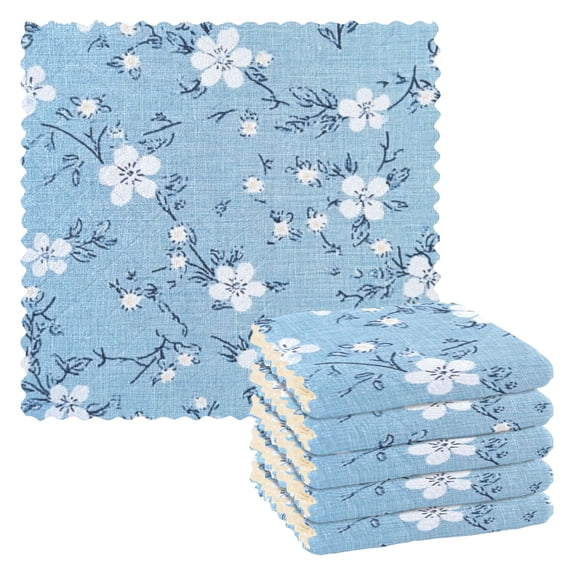 6 Pieces of Kitchen Towels 11x11Inch Kitchen Dish Cloths Kitchen Dish Towels Reuseable Cleaning Cloths Light Blue Cloth Pattern
