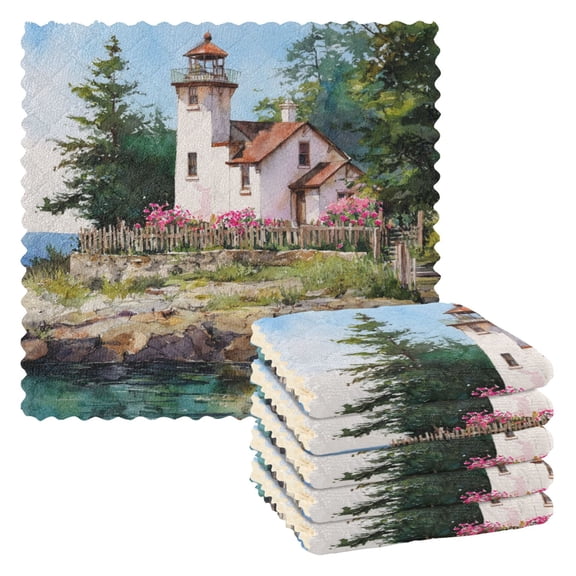 6 Pieces of Kitchen Towels 11x11Inch Kitchen Dish Cloths Kitchen Dish Towels Reuseable Cleaning Cloths Lighthouse Brown Roof