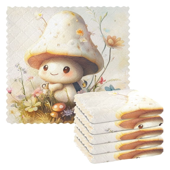 6 Pieces of Kitchen Towels 11x11Inch Kitchen Dish Cloths Kitchen Dish Towels Reuseable Cleaning Cloths Little Mushroom