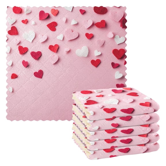 6 Pieces of Kitchen Towels 11x11Inch Kitchen Dish Cloths Kitchen Dish Towels Reuseable Cleaning Cloths Love Pattern