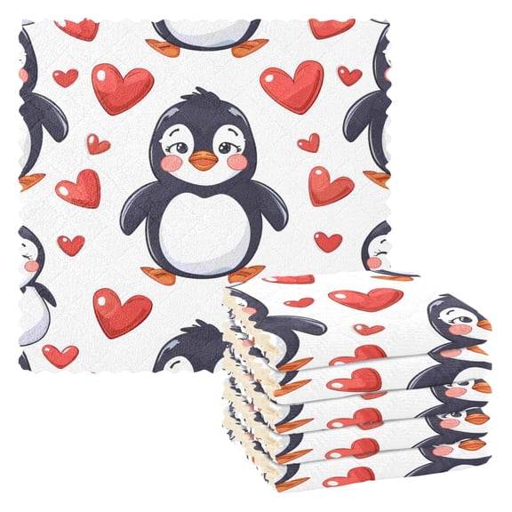 6 Pieces of Kitchen Towels 11x11Inch Kitchen Dish Cloths Kitchen Dish Towels Reuseable Cleaning Cloths Love Penguin