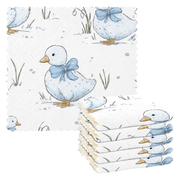 6 Pieces of Kitchen Towels 11x11Inch Kitchen Dish Cloths Kitchen Dish Towels Reuseable Cleaning Cloths Lovely Cartoon Duck Design