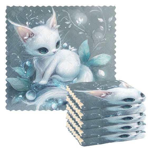 6 Pieces of Kitchen Towels 11x11Inch Kitchen Dish Cloths Kitchen Dish Towels Reuseable Cleaning Cloths Lovely Cartoon Fox