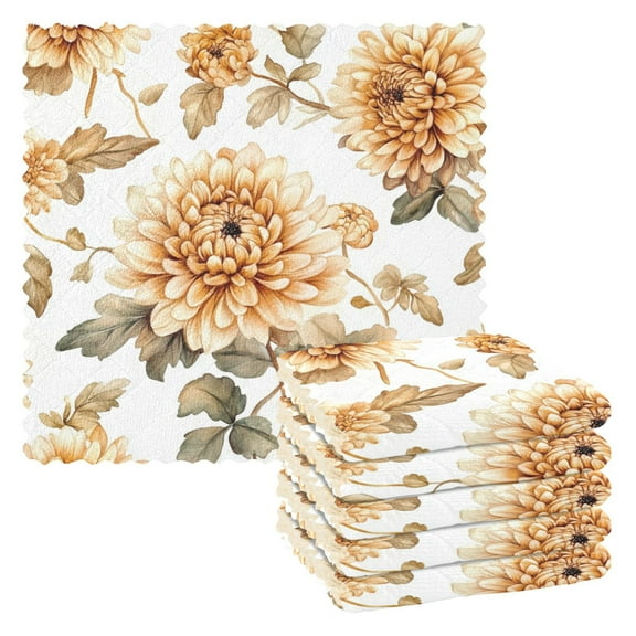 6 Pieces of Kitchen Towels 11x11Inch Kitchen Dish Cloths Kitchen Dish Towels Reuseable Cleaning Cloths Maroon Chrysanthemums