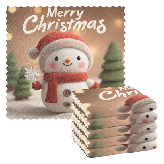 6 Pieces of Kitchen Towels 11x11Inch Kitchen Dish Cloths Kitchen Dish Towels Reuseable Cleaning Cloths Mini Christmas Snowman