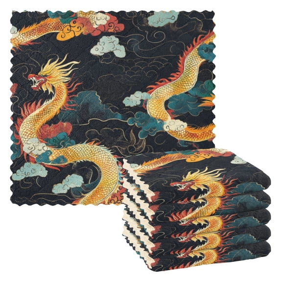 6 Pieces of Kitchen Towels 11x11Inch Kitchen Dish Cloths Kitchen Dish Towels Reuseable Cleaning Cloths Orange Dragon