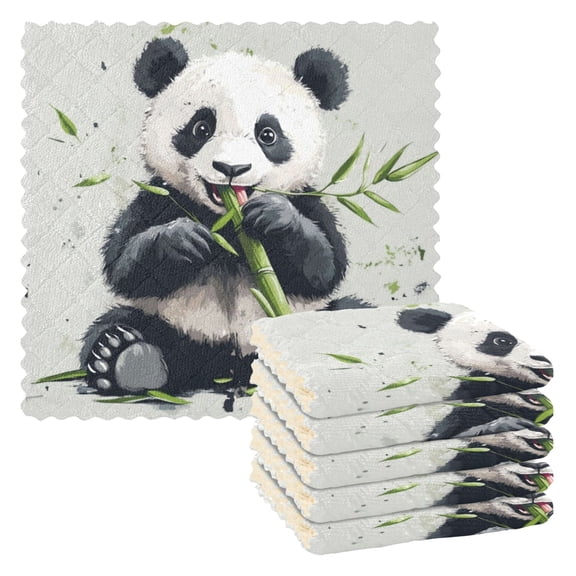 6 Pieces of Kitchen Towels 11x11Inch Kitchen Dish Cloths Kitchen Dish Towels Reuseable Cleaning Cloths Panda Pattern