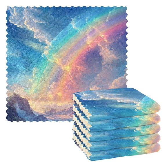 6 Pieces of Kitchen Towels 11x11Inch Kitchen Dish Cloths Kitchen Dish Towels Reuseable Cleaning Cloths Picturesque Rainbow