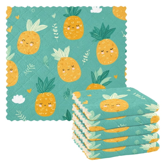 6 Pieces of Kitchen Towels 11x11Inch Kitchen Dish Cloths Kitchen Dish Towels Reuseable Cleaning Cloths Pineapple Pattern Cartoon