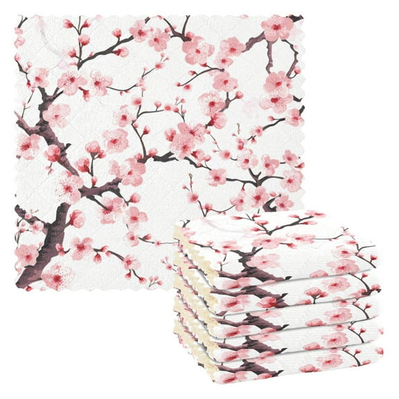 6 Pieces of Kitchen Towels 11x11Inch Kitchen Dish Cloths Kitchen Dish Towels Reuseable Cleaning Cloths Pink Cherry Blossom