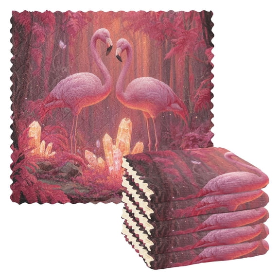 6 Pieces of Kitchen Towels 11x11Inch Kitchen Dish Cloths Kitchen Dish Towels Reuseable Cleaning Cloths Pink Flamingos Jungle