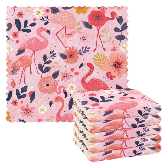 6 Pieces of Kitchen Towels 11x11Inch Kitchen Dish Cloths Kitchen Dish Towels Reuseable Cleaning Cloths Pink Flamingos