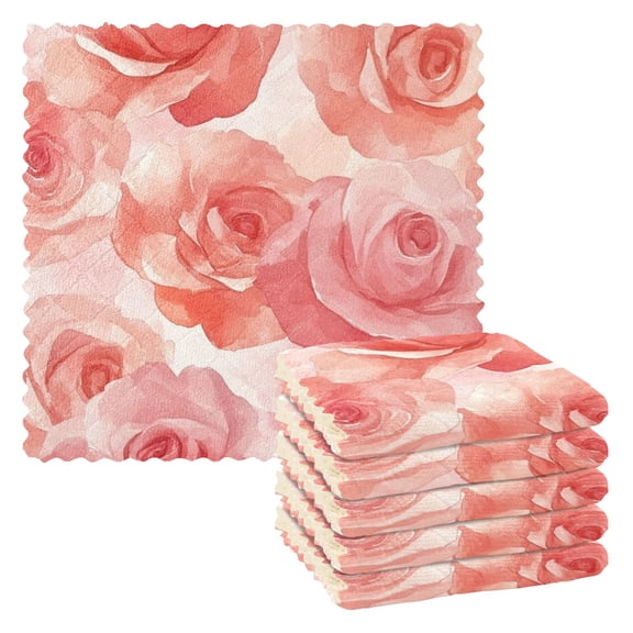 6 Pieces of Kitchen Towels 11x11Inch Kitchen Dish Cloths Kitchen Dish Towels Reuseable Cleaning Cloths Pink Roses Seamless