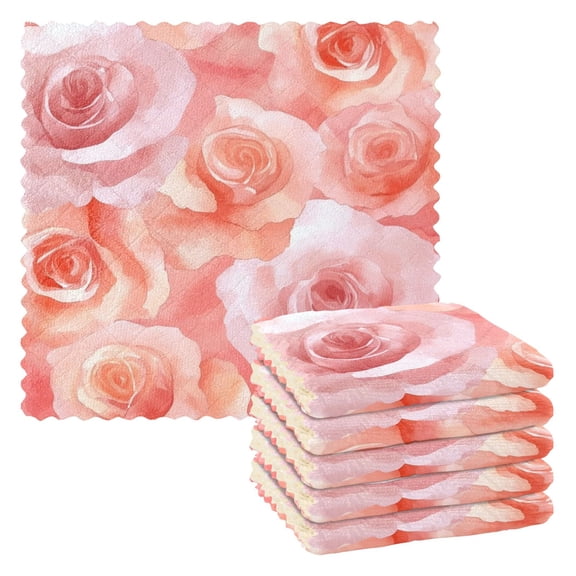 6 Pieces of Kitchen Towels 11x11Inch Kitchen Dish Cloths Kitchen Dish Towels Reuseable Cleaning Cloths Pink Roses